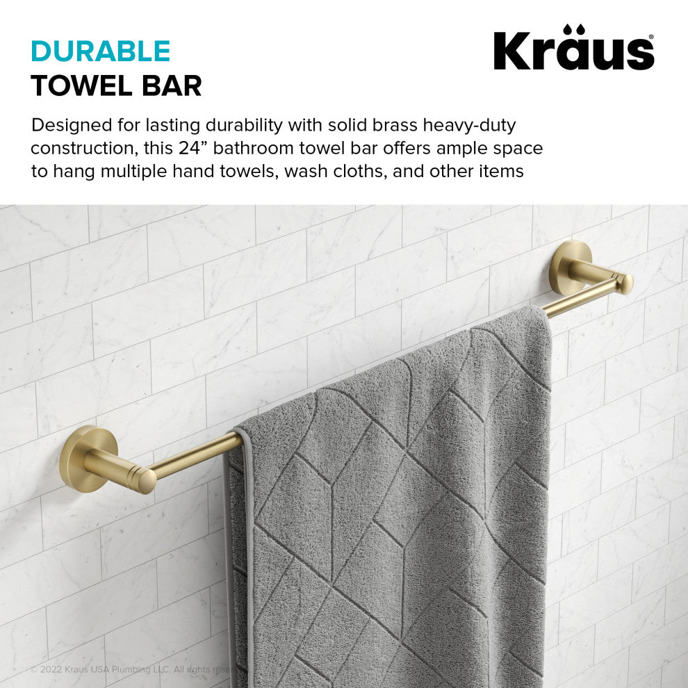 Elie Bathroom 24" Towel Bar, Brushed Gold