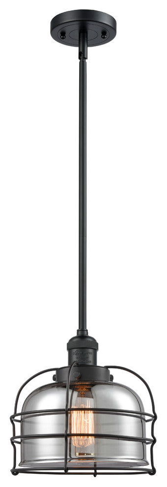 Large Bell Cage 1-Light Mini Pendant, Matte Black, Plated Smoke