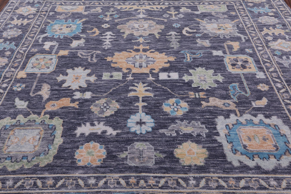 8' Square Hand-Knotted Turkish Oushak Wool Rug - Q13374