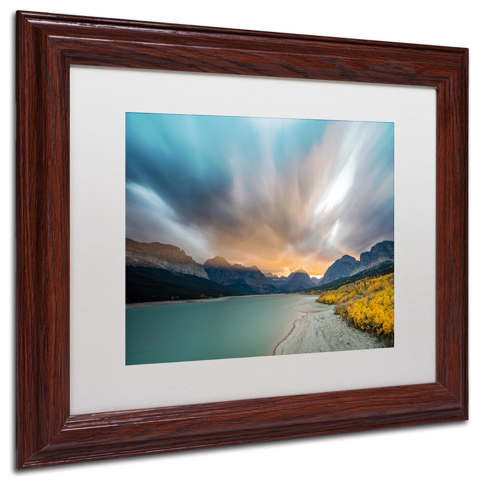 Pierre Leclerc ''Many Glacier Apocalyptic Sunset'' Matted Art, Wood Frame, 14x11