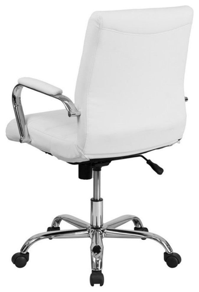 Flash Furniture Mid Back LeatherSoft Office Swivel Chair in White and Chrome