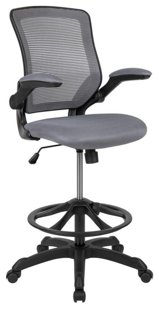 Mid-Back Mesh Ergonomic Drafting Chair With Adjustable Foot Ring, Dark Gray