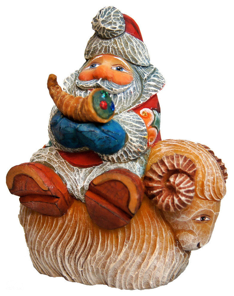 Hand Painted Santa On Sheep Figurine Ornament