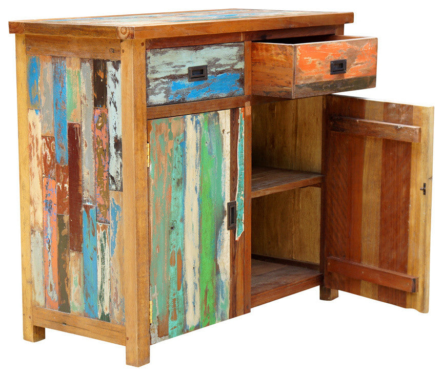 Recycled Teak Wood Chest With 2 Doors and 2 Drawers