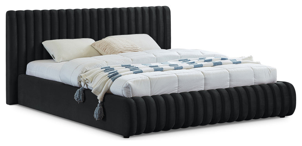Nico Black Velvet Upholstered Bed, Black, Full
