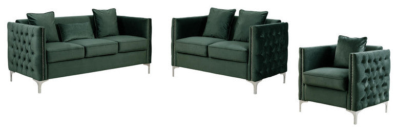 Lilola Home Bayberry Green Velvet Sofa Loveseat Chair Living Room Set
