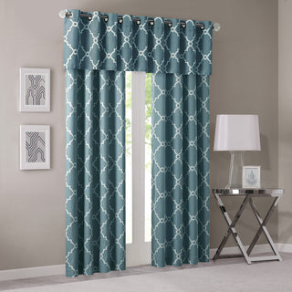 Madison Park Saratoga Fretwork Print Grommet Top Window Valance, Blue