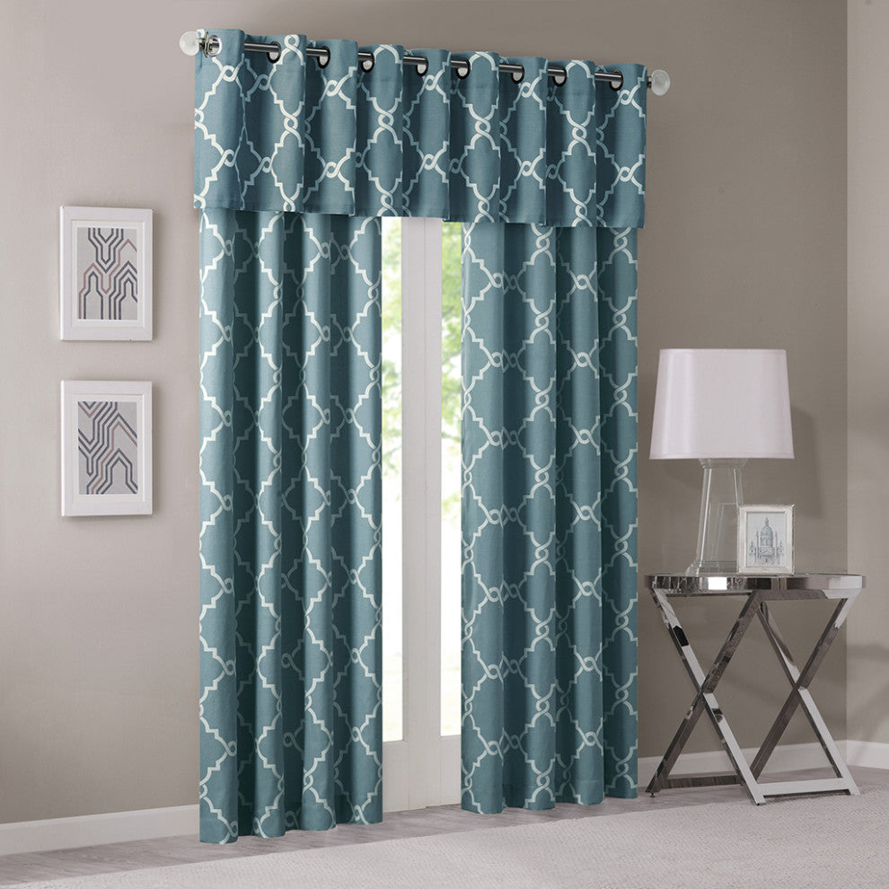 Madison Park Saratoga Fretwork Print Grommet Top Window Valance, Blue