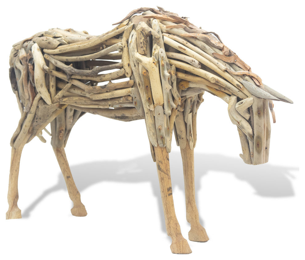 Coastal Home DÃ©cor 'Driftwood Horse Grazing' Rustic Handmade Folk Sculpture
