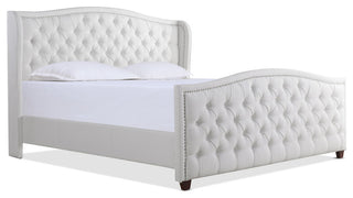 Marcella Upholstered Tufted Shelter Wingback Panel Bed, Bright White Polyester, King
