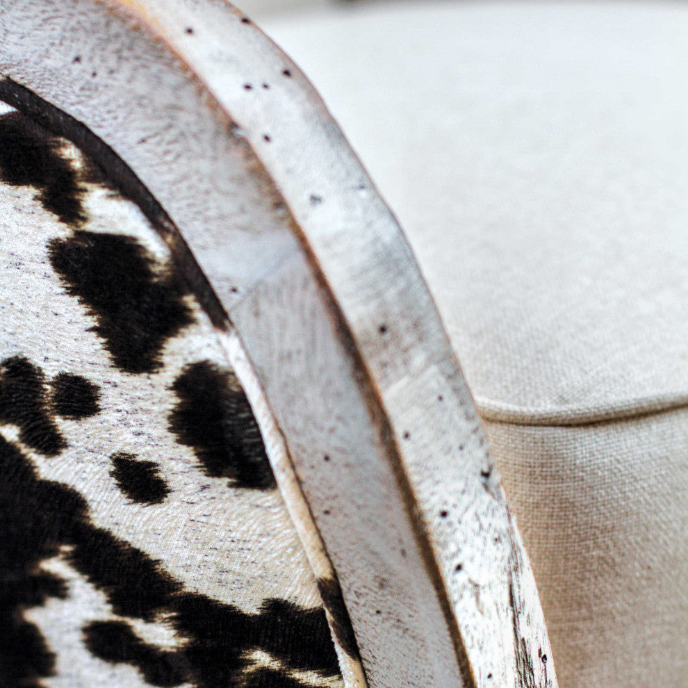 Contemporary Cow Hide Print Arm Chair with White Linen Upholstery Velvet