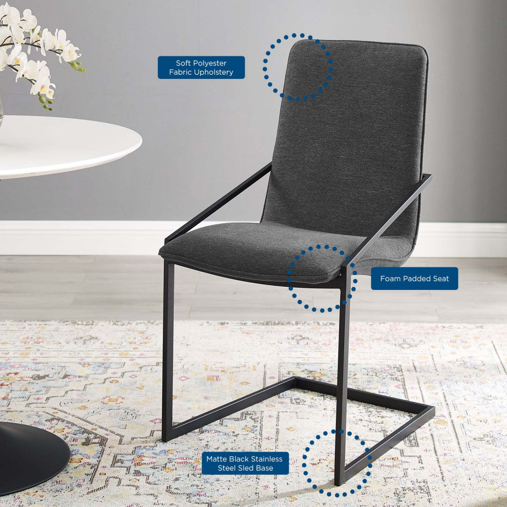 Side Dining Chair, Fabric, Metal, Black Gray, Modern, Bistro Restaurant