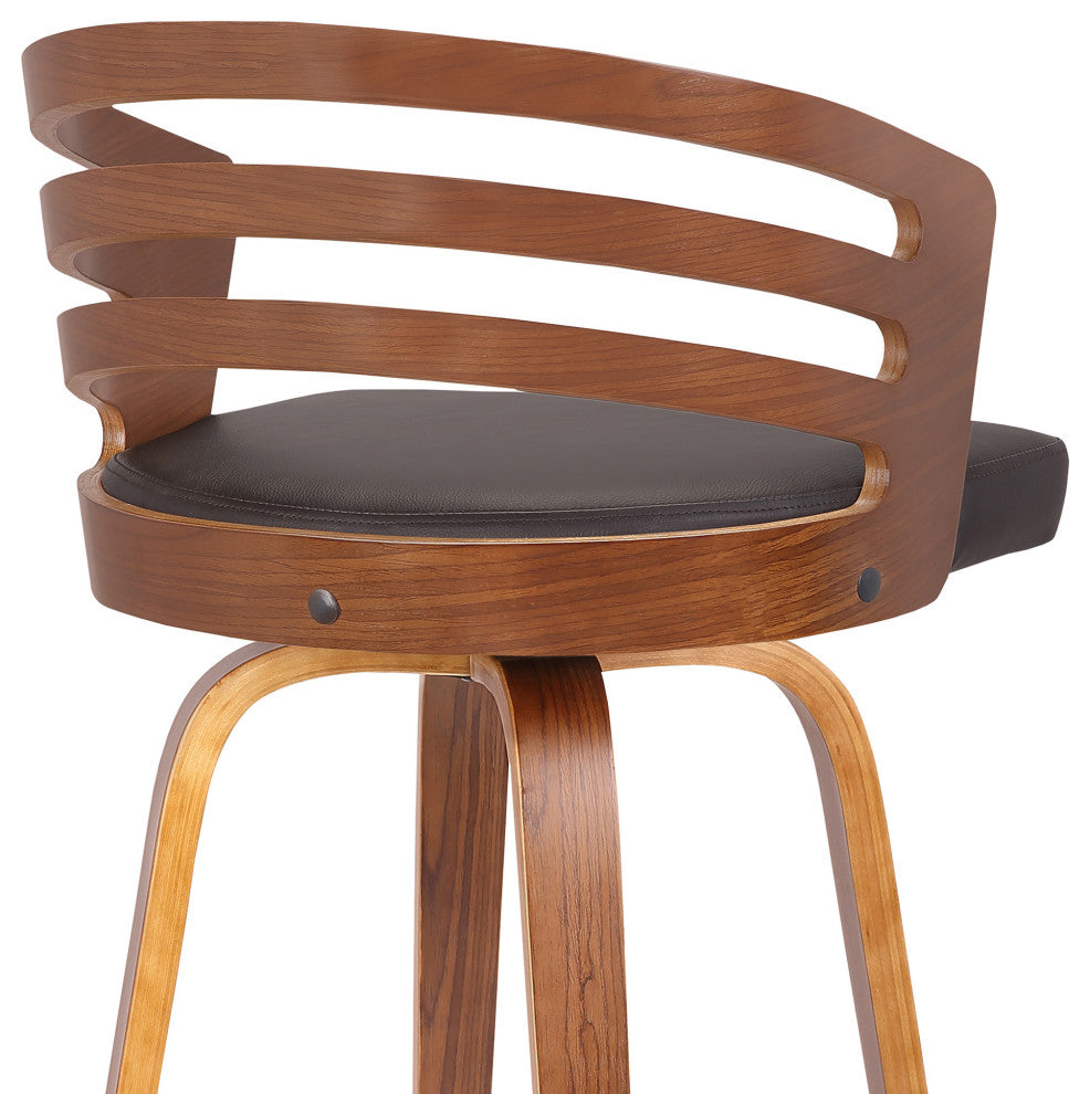 26" Brown Modern Faux Leather Swivel Bar Stool