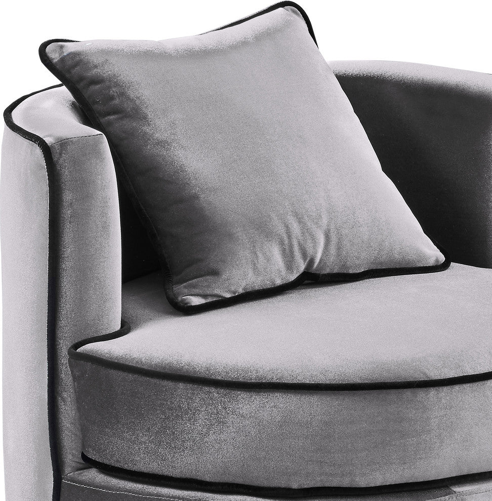 Belarus Swivel Chair, Gray Velvet and Black Velvet Piping