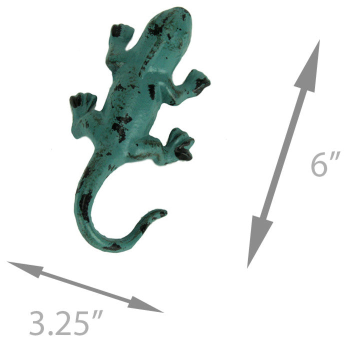 Distressed Green Metal Lizard Wall Hooks Set of 6