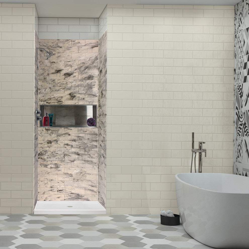Transolid SaraMar 36"x36"x72" Glue to Wall 3-Piece Shower Wall Kit, Sand Creme