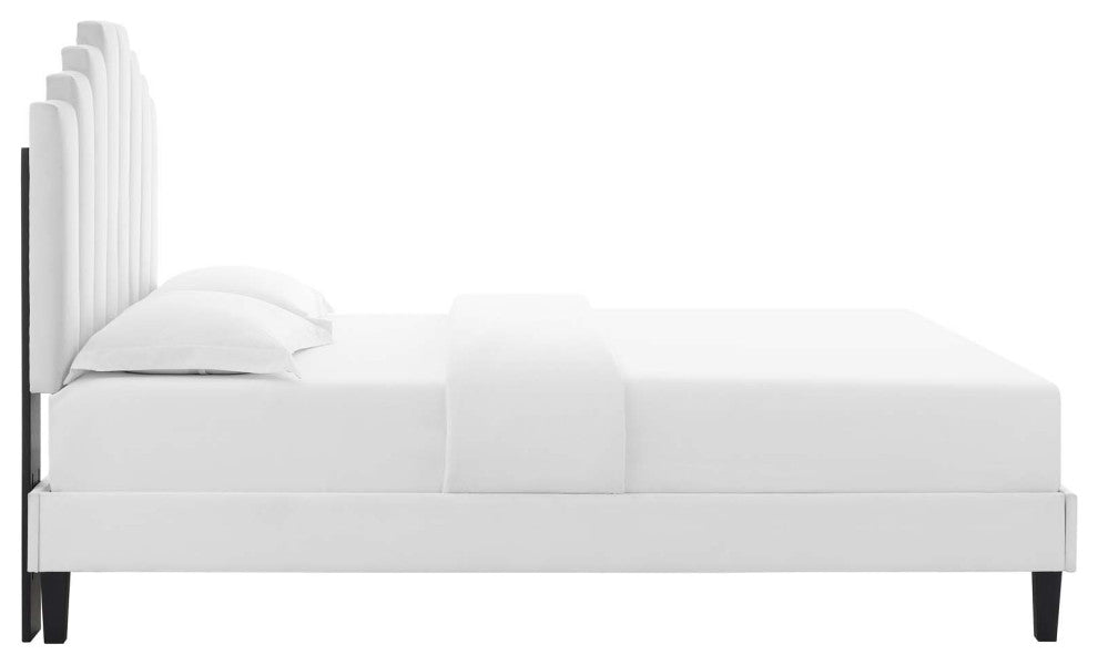 Elise Queen Performance Velvet Platform Bed MOD-6692-WHI