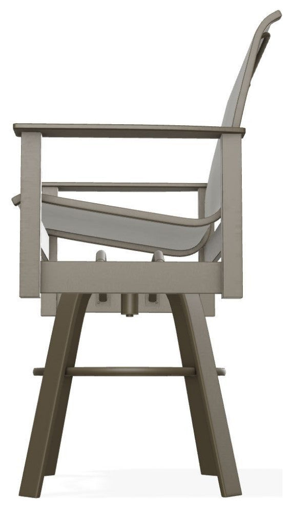 Leeward Sling Bar Height Outdoor Swivel Armchair, Augustine Oyster/Beachwood