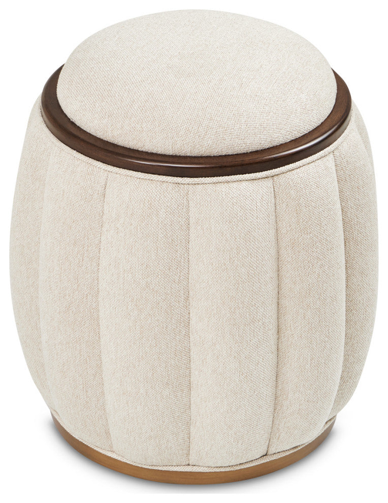 Camellia Field Round Bench, Linen/Warm Pecan