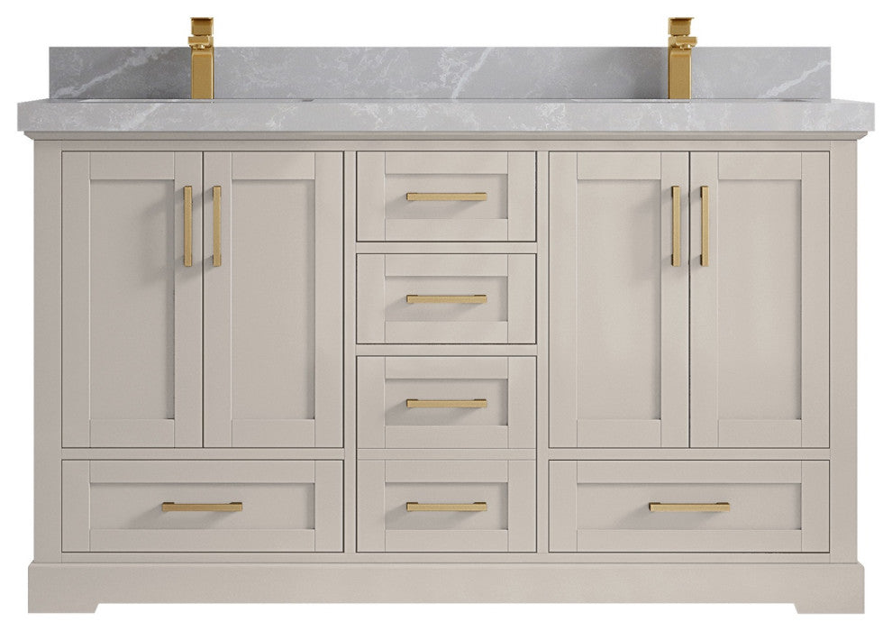 Boston 60" Double Bathroom Vanity in Fine Grain 2" Pearl Gray