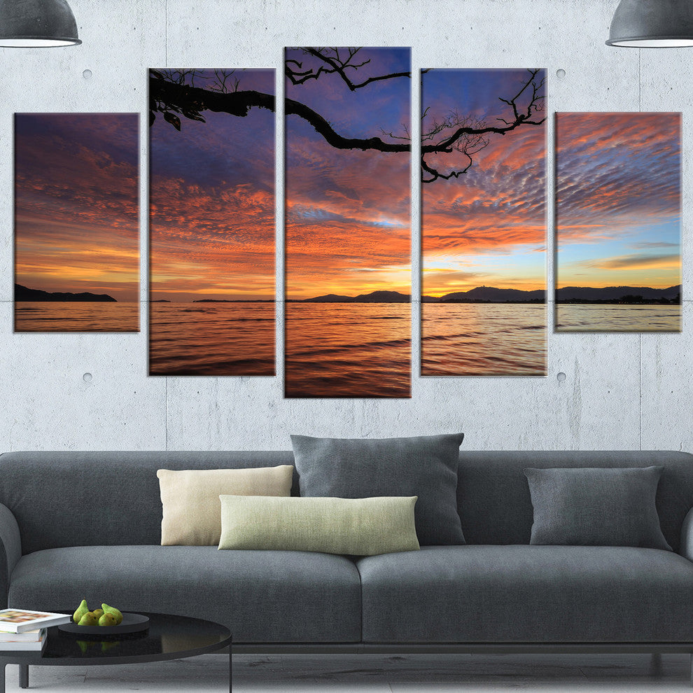 Beautiful Sunset Beach In Phuket, Seashore Canvas Art Print, 60"x32", 5 Panels