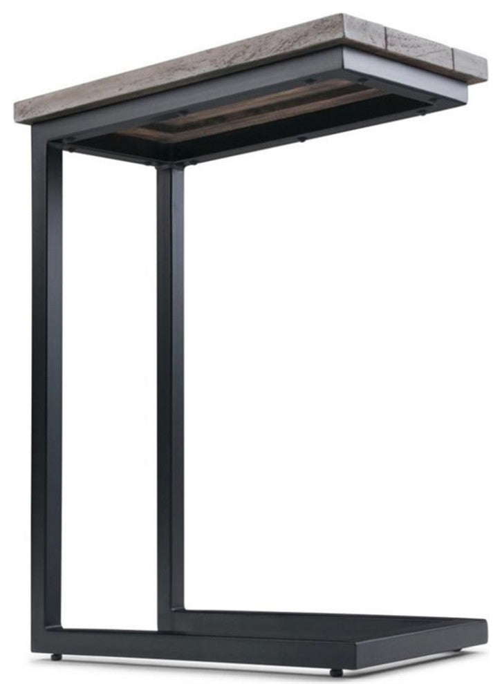 Wood And Metal 18 Inch Wide Rectangle C Side Table In Birch, Fully Assembled