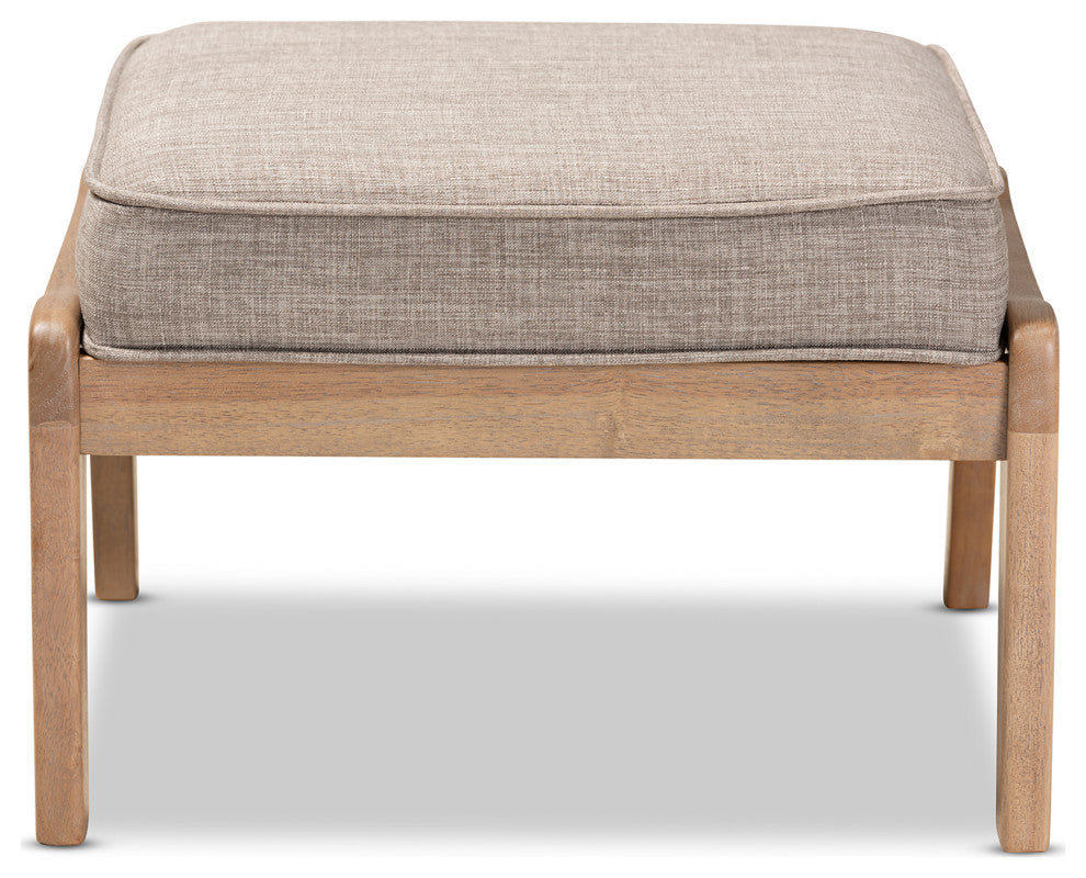 Woodard Light Grey Fabric Upholstered Antique Oak Wood Ottoman