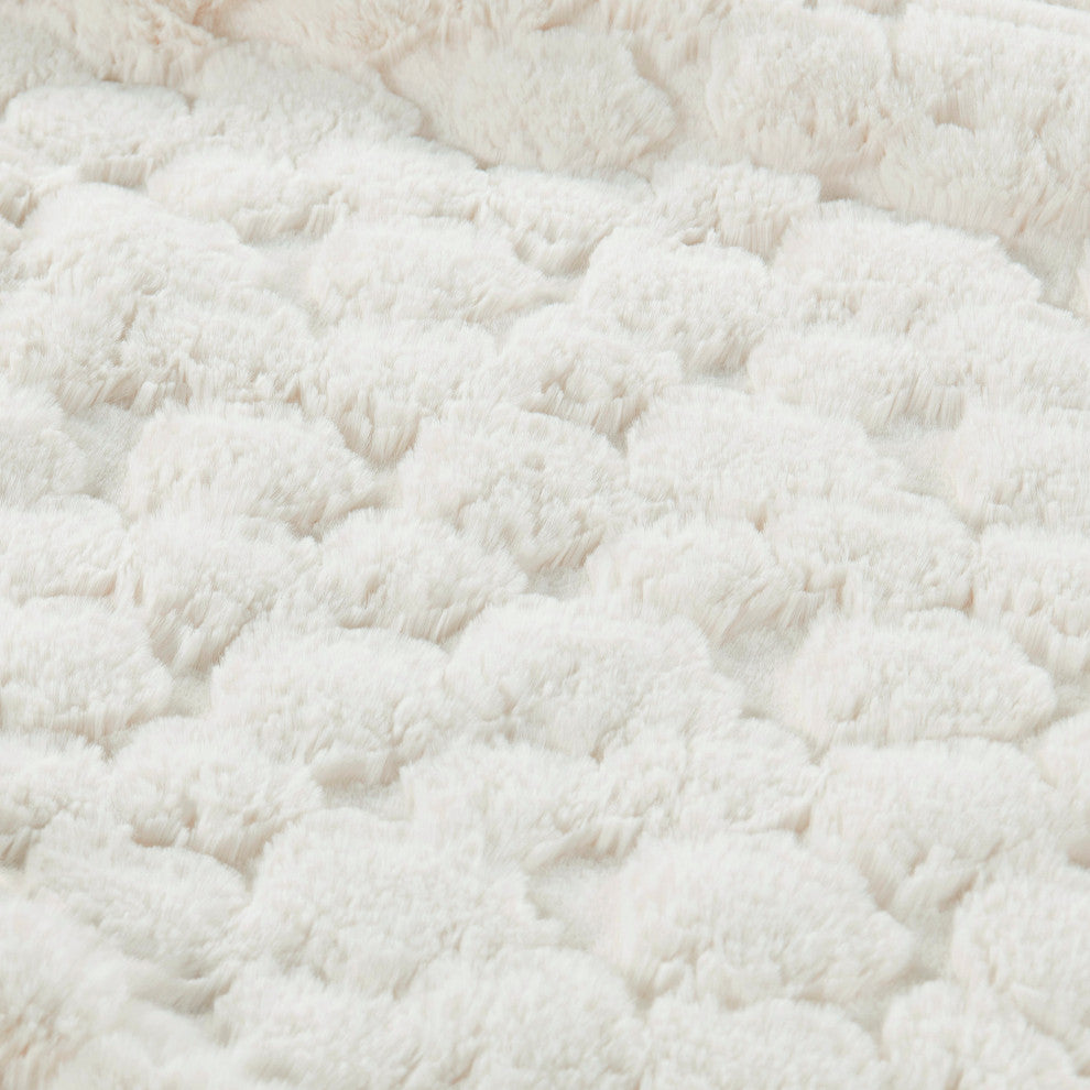 Cloud Carved Faux Fur Throw Blanket, White