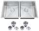 32" Undermount Nano Double Bowl Stainless Steel Kitchen Sink With Drain Assembly