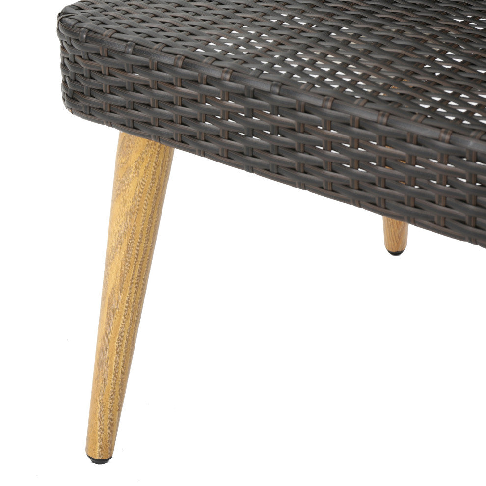 GDF Studio Desmond Outdoor Wicker Dining Chairs With Wood Metal Legs, Set of 2