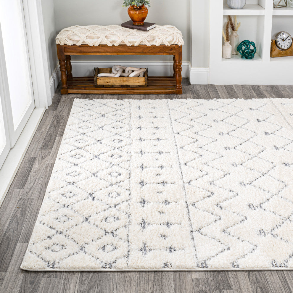 Pia Moroccan Trellis Plush Carved Cream/Gray 8'x10' Area Rug