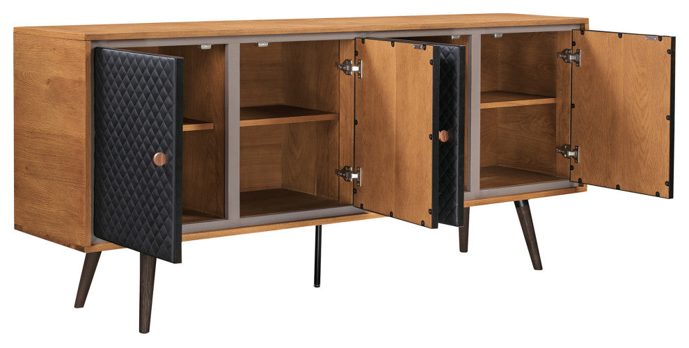 Coco Rustic Oak Wood and Faux Leather Sideboard Cabinets