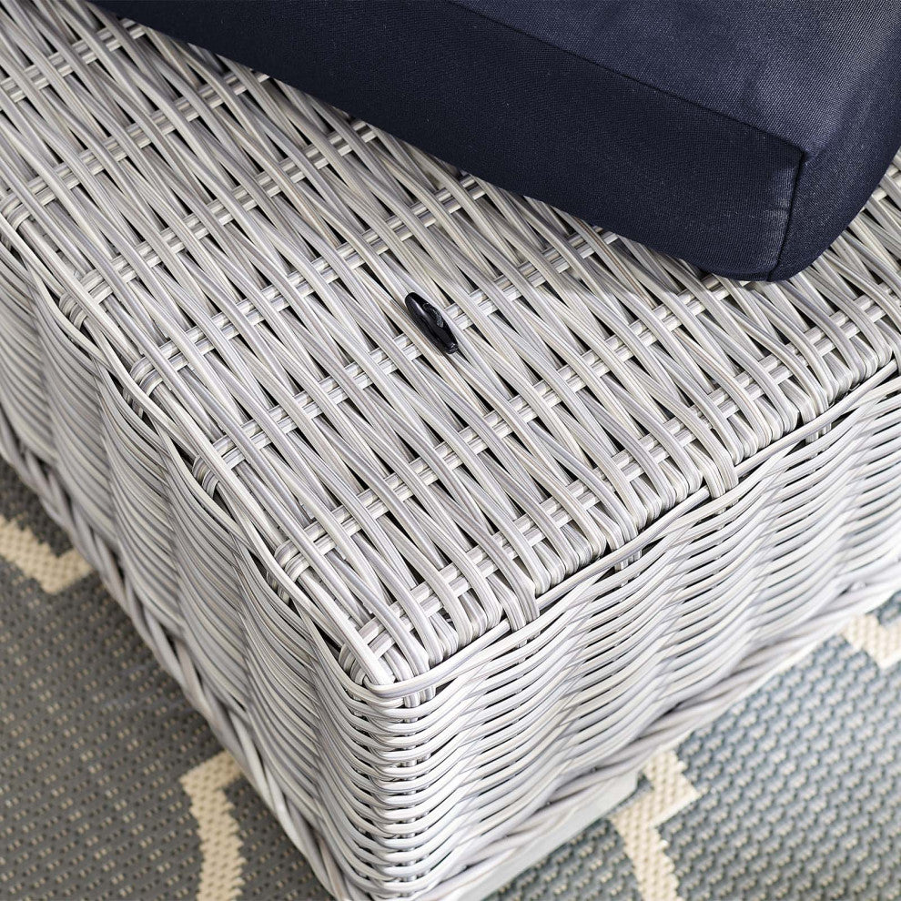 Lounge Chair Ottoman, Sunbrella, Rattan, Wicker, Gray Blue Navy, Outdoor