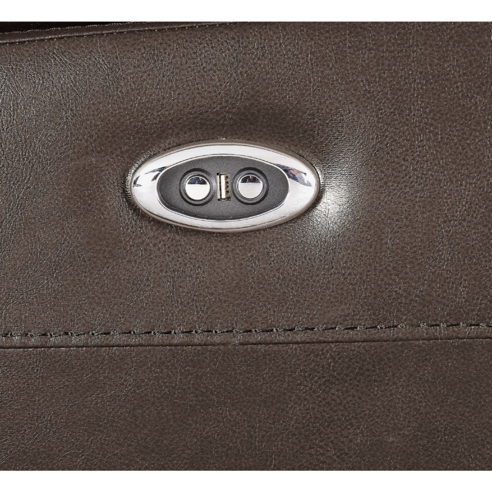 Benzara BM250552 Leatherette Power Recliner With Nailhead Trim Accent, Brown