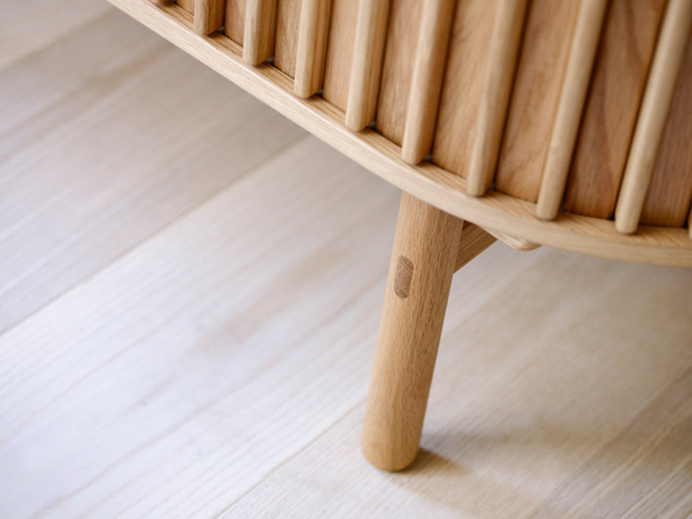 Mid-Century Modern Rounded Sliding Door Sideboard 63"W, Natural