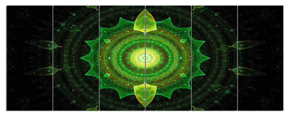Cabalistic Green Fractal Sphere, Abstract Canvas Art Print, 70"x28", 6 Panels