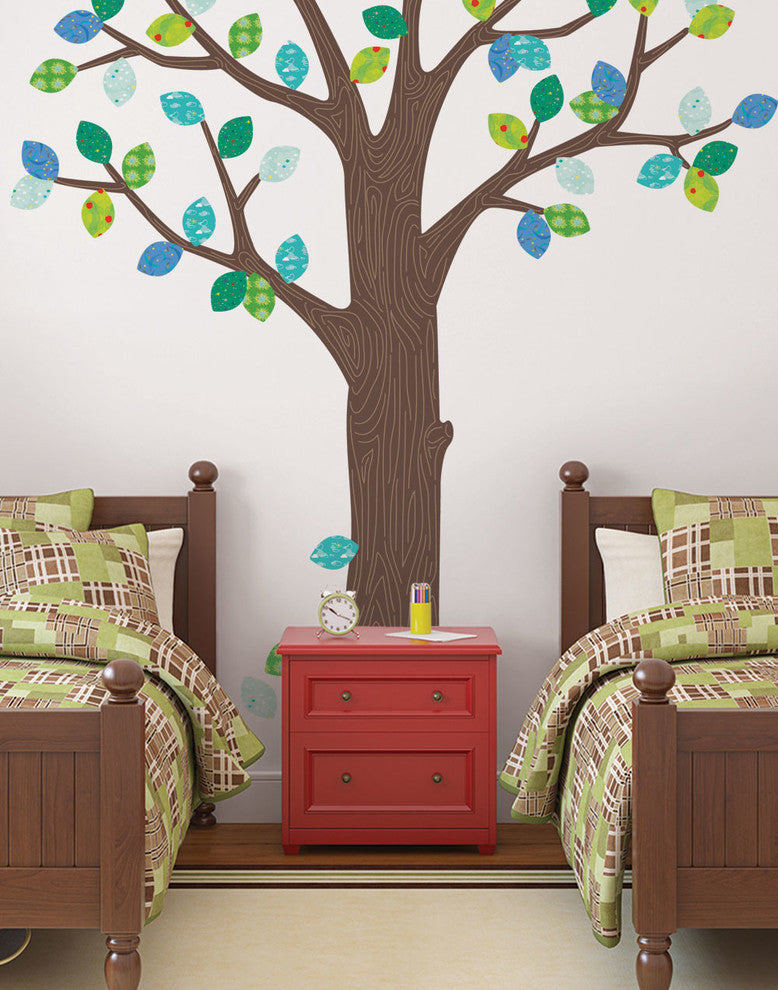 Pattern Tree with Leaves Ceiling Style Vinyl Wall Sticker, Summer-Dark Brown