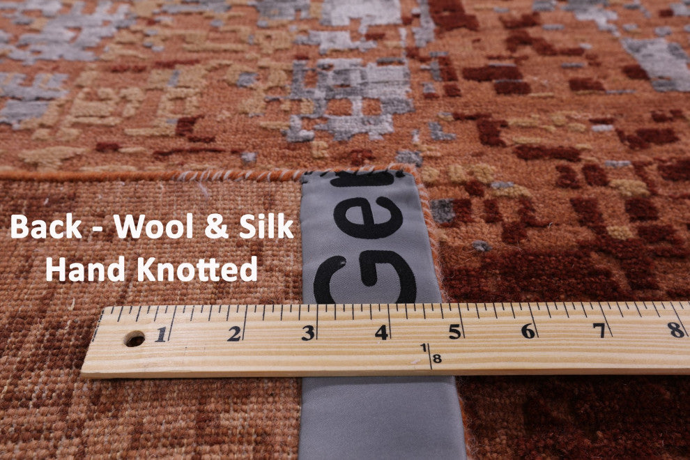 9' 11" X 13' 4" Wool and Silk Modern Handmade Rug Q7248