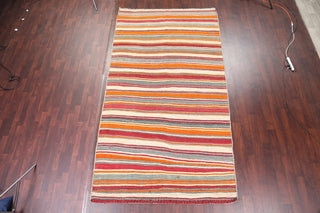 Consigned, Multi Striped Vintage Oriental Flat-Woven Persian Runner Rug 6'x11'