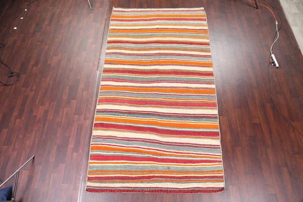 Consigned, Multi Striped Vintage Oriental Flat-Woven Persian Runner Rug 6'x11'