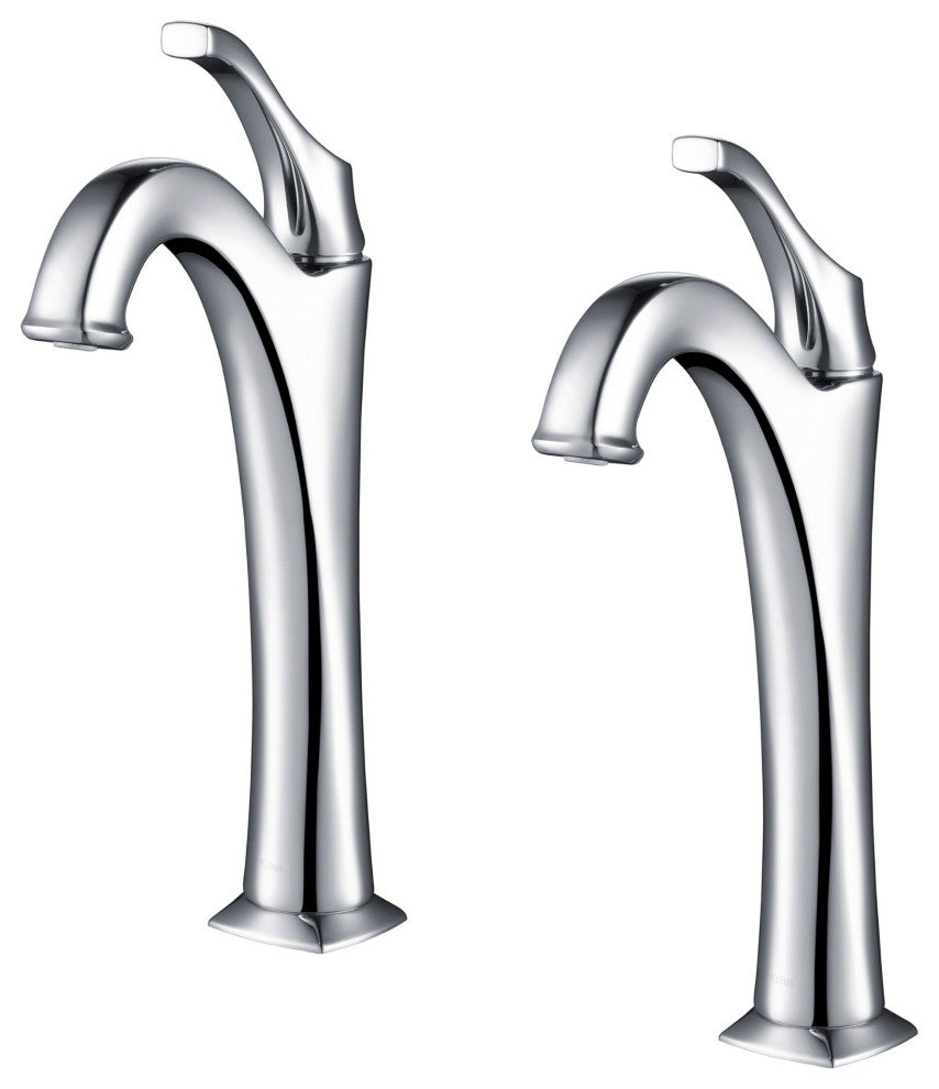 Kraus Arlo Single Handle Vessel Faucet, Pop Up Drain, Chrome, Set of 2