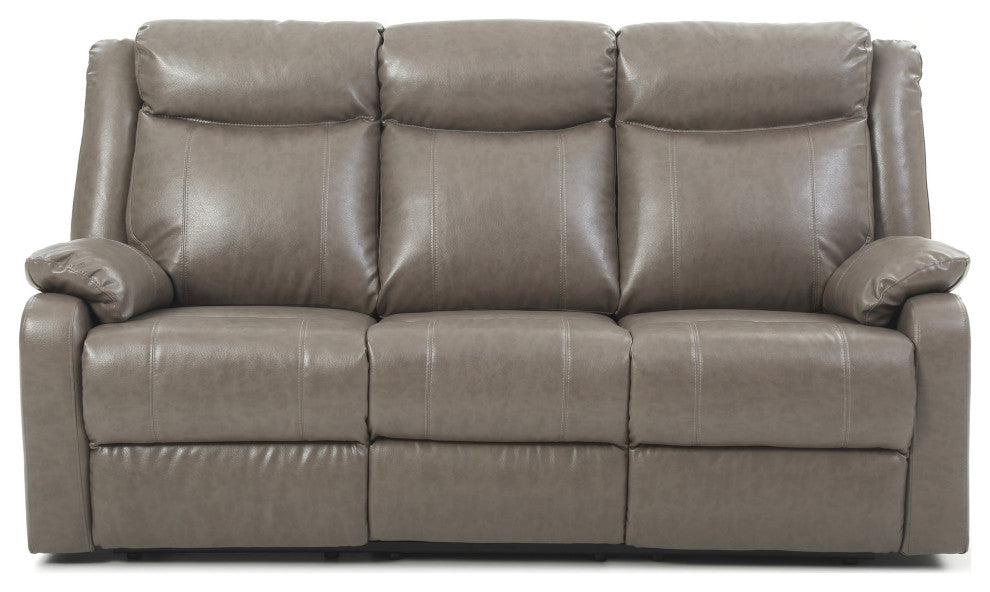 Ward 76 in. Gray Faux leather 3-Seater Reclining Sofa With Pillow Top Arm