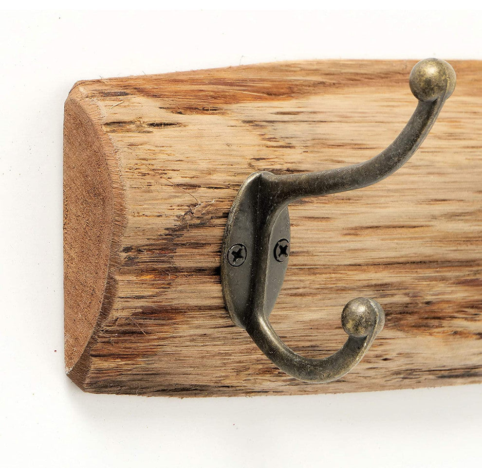 7 Hook Oak Plank Wall Rack, 29.5 Inches