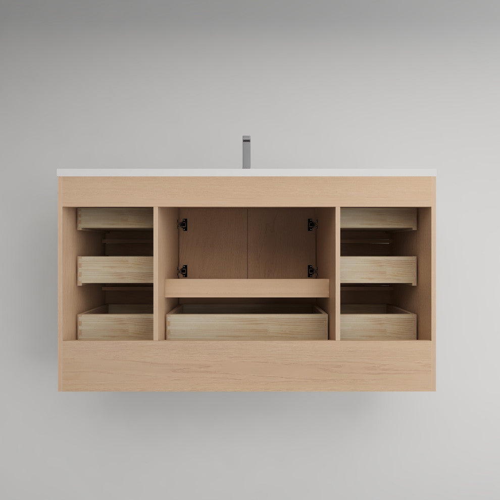 Victoria 60" Solid Wood Vanity Single Sink, Overhead Cabinet, Red Oak