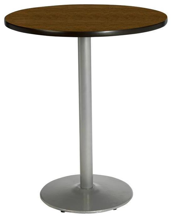 KFI Walnut 42in Breakroom Table with Round Silver Base Walnut