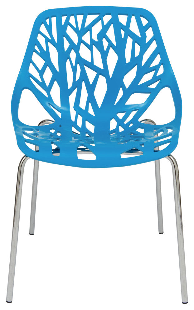 Leisuremod Asbury Plastic Stackable Dining Chair With Chromed Legs, Set of 2, Blue