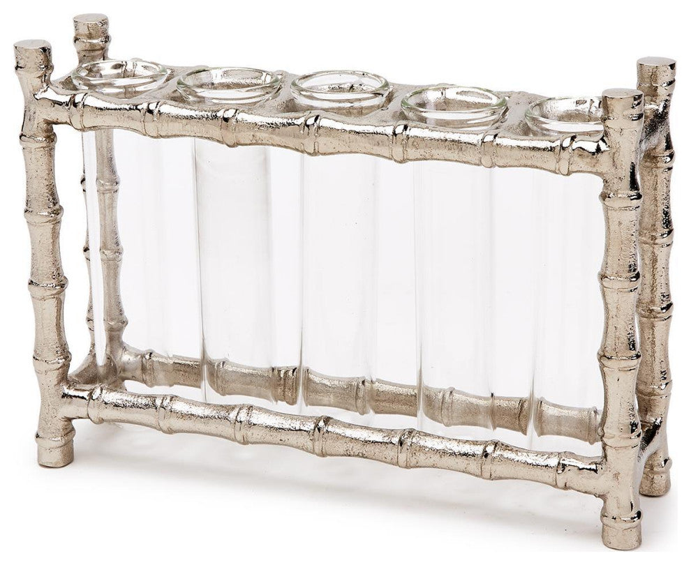Tozai Home Silver Bamboo Vase (Includes 5 Glass Tubes)