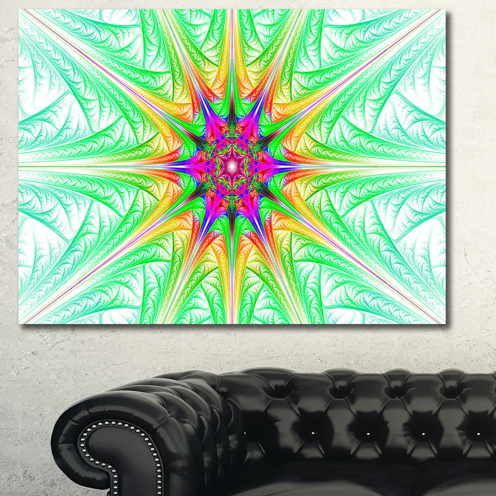 Green Fractal Stained Glass, Oversized Abstract Canvas Art Print, 60x40