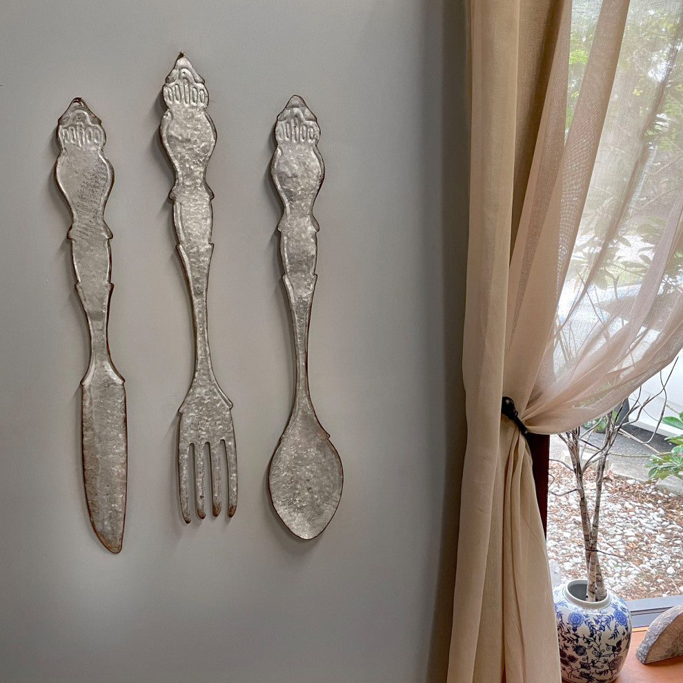 Giant Galvanized Metal Fork Spoon Knife Farmhouse Kitchen Decor Wall Hanging Se