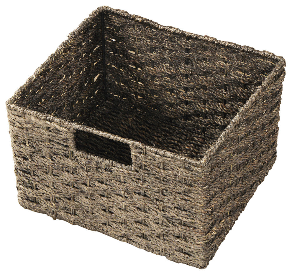 28" Wood 2 Drawers Storage Cabinet with 4 Rattan Basket, Espresso, 28" Tall